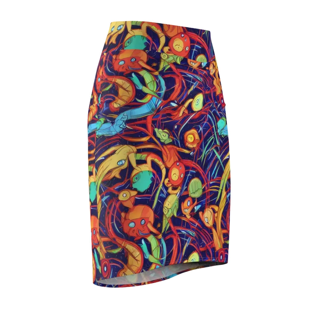 Neon Reef Rapture on Pencil Skirt — Front Side
