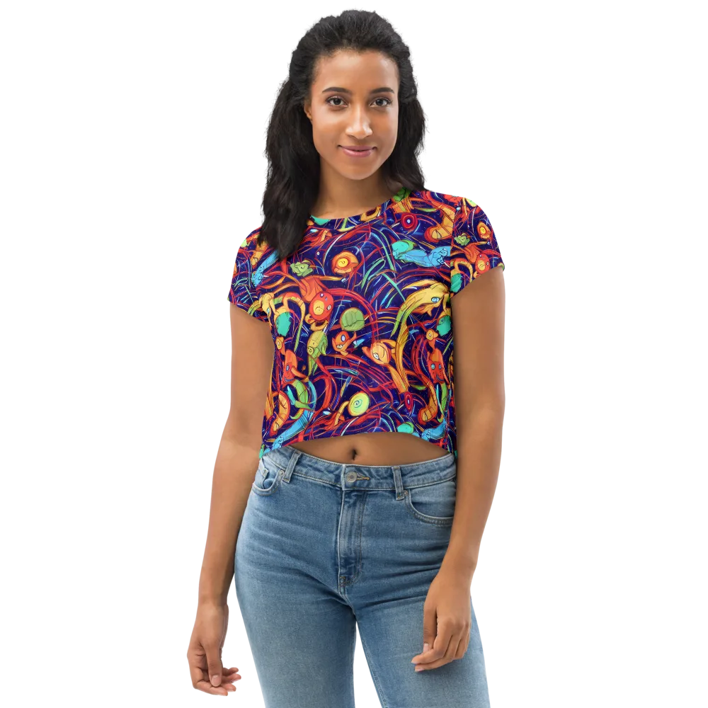 Neon Reef Rapture on Crop Tee — Front