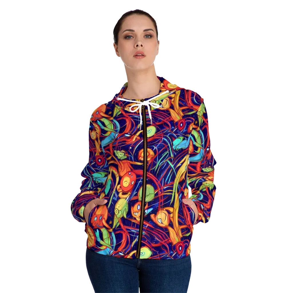 Neon Reef Rapture on Women's Full-Zip Hoodie — Front On Person
