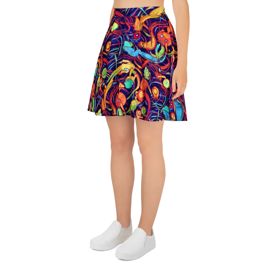 Neon Reef Rapture on Skater Skirt — Left