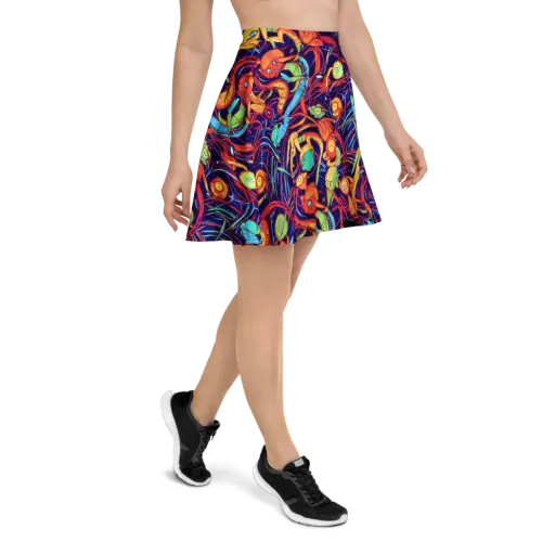 Neon Reef Rapture on a Skater Skirt