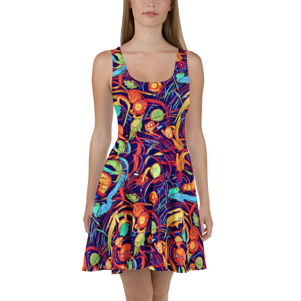 Neon Reef Rapture on Skater Dress — Front