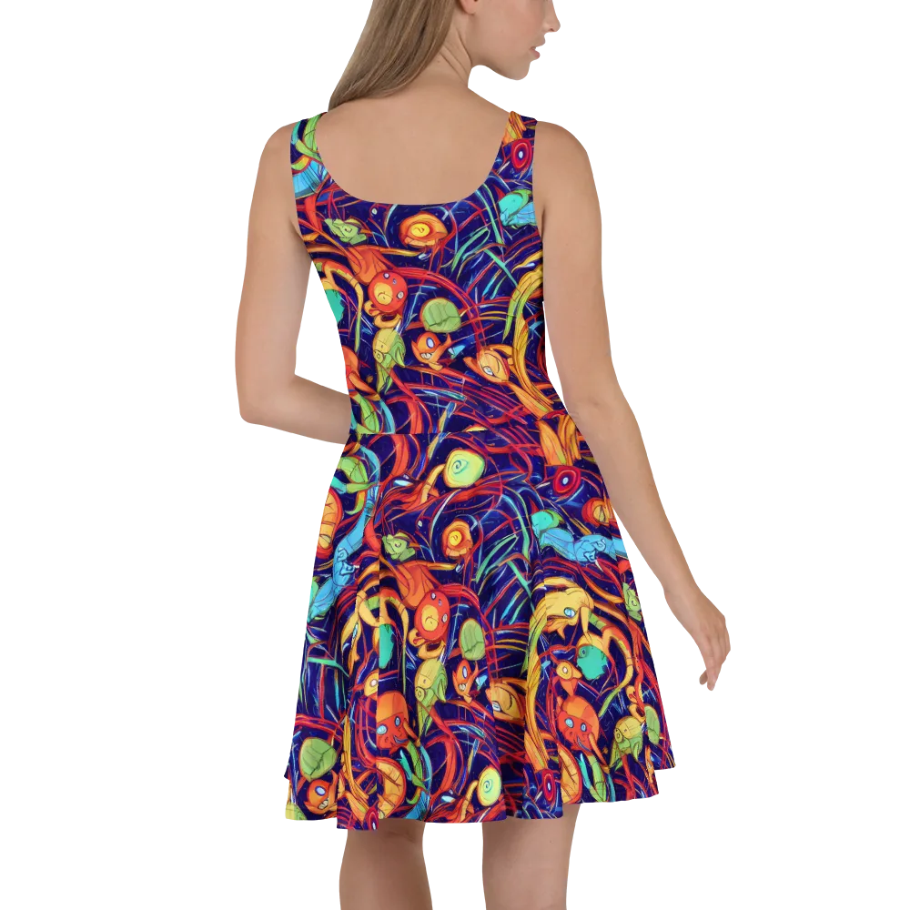 Neon Reef Rapture on Skater Dress — Back