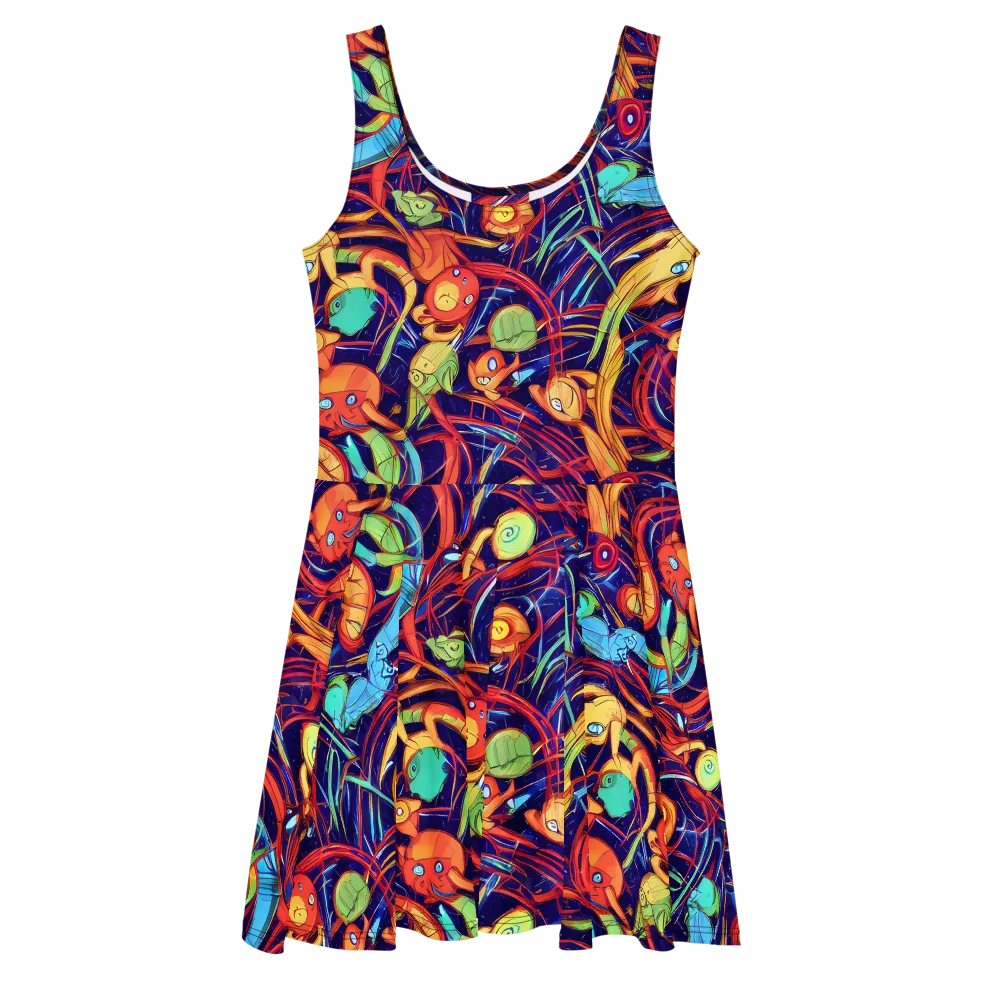 Neon Reef Rapture on Skater Dress — Front