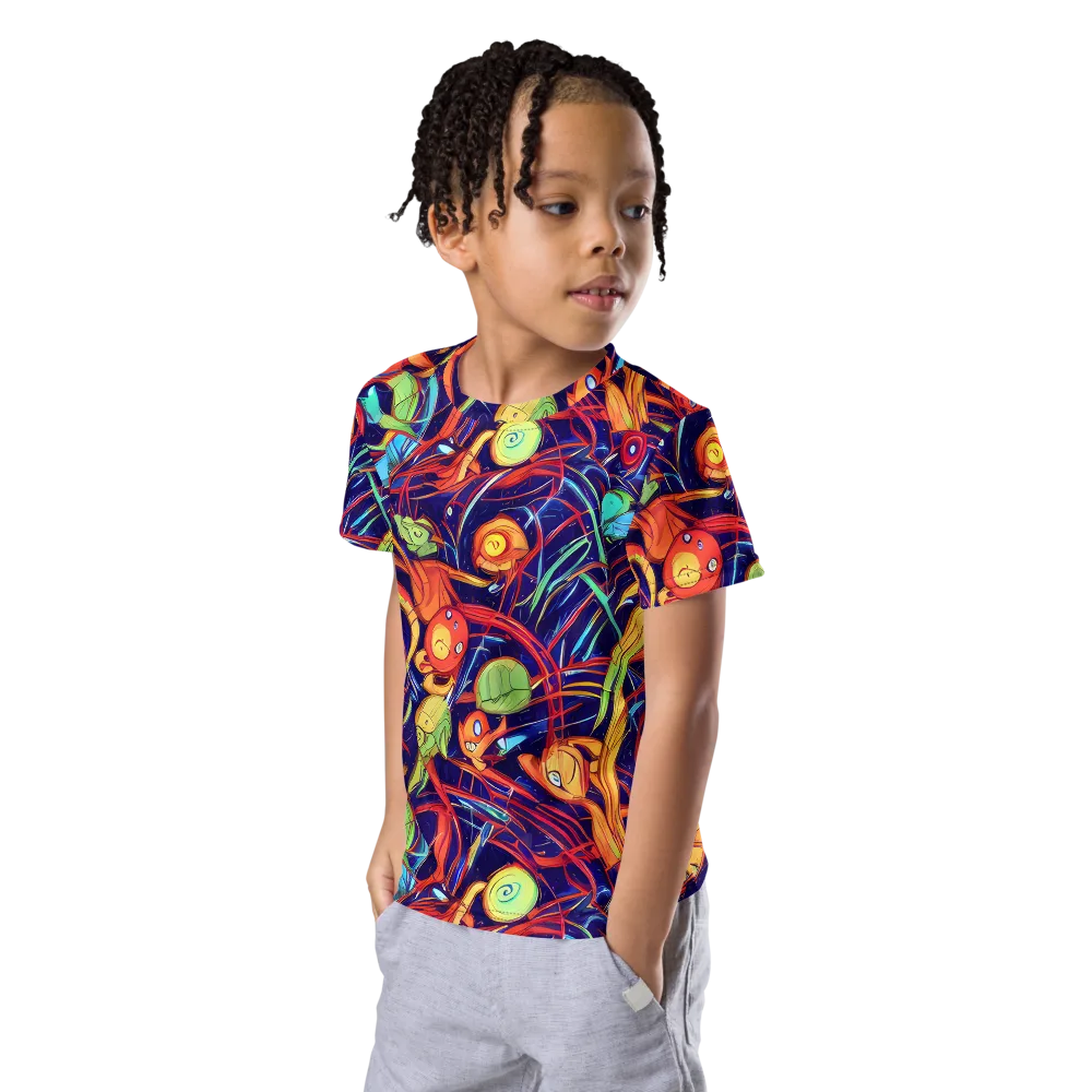 Neon Reef Rapture on Kids Crew Neck T-Shirt — Left Front