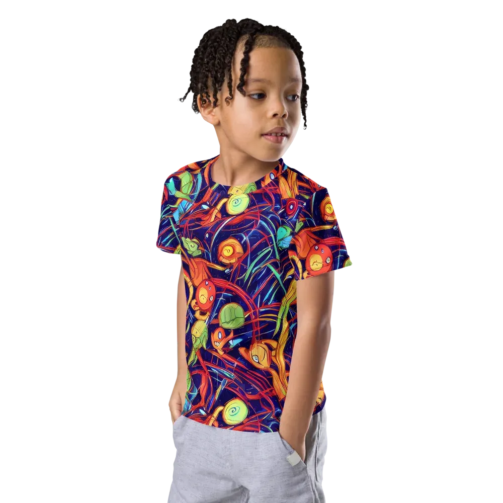 Neon Reef Rapture on Kids Crew Neck T-Shirt — Left Front