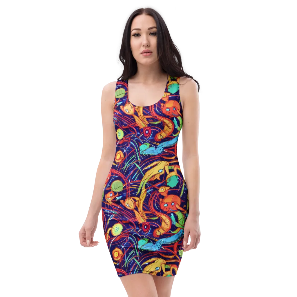 Neon Reef Rapture on Bodycon Dress — Front