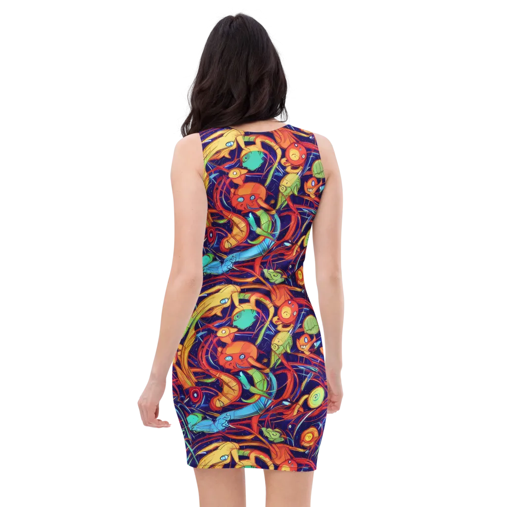 Neon Reef Rapture on Bodycon Dress — Back