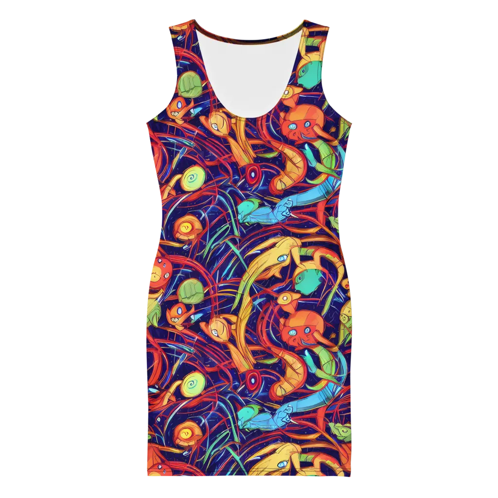 Neon Reef Rapture on Bodycon Dress — Front