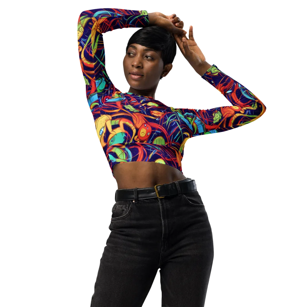 Neon Reef Rapture on Long Sleeve Crop Top — Front