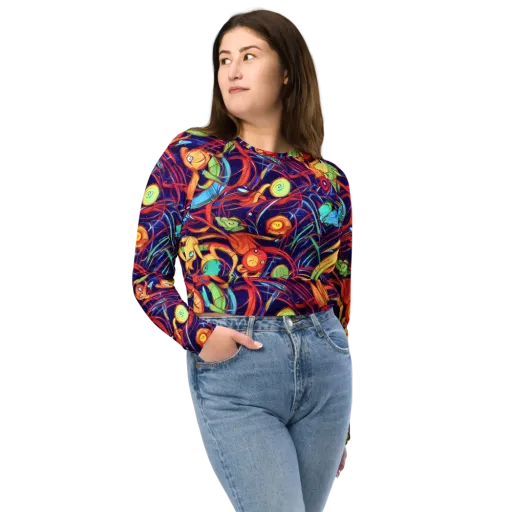 Neon Reef Rapture on a Long Sleeve Crop Top