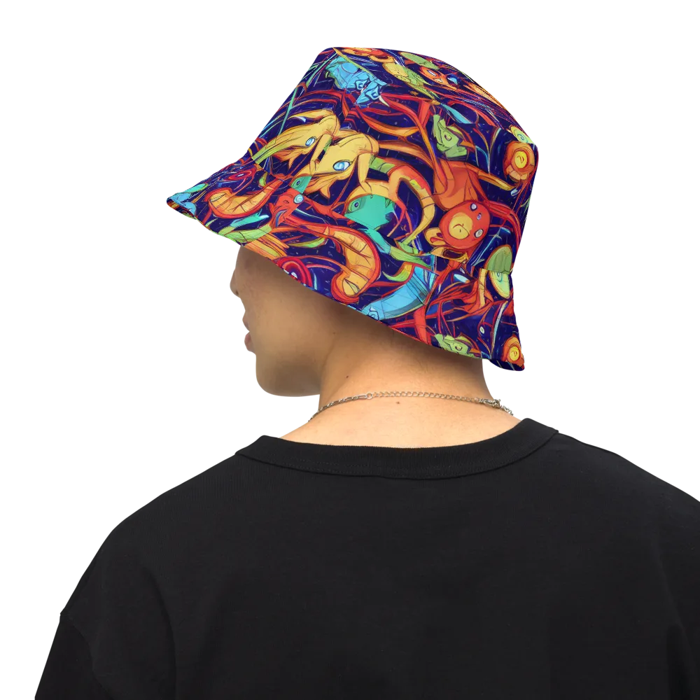 Neon Reef Rapture on Reversible Bucket Hat — Back Inside