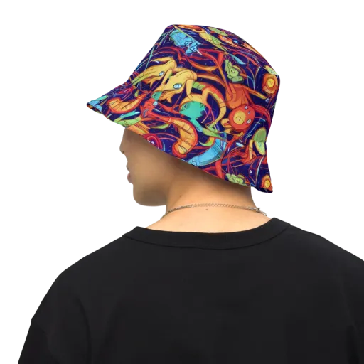 Neon Reef Rapture on a Reversible Bucket Hat