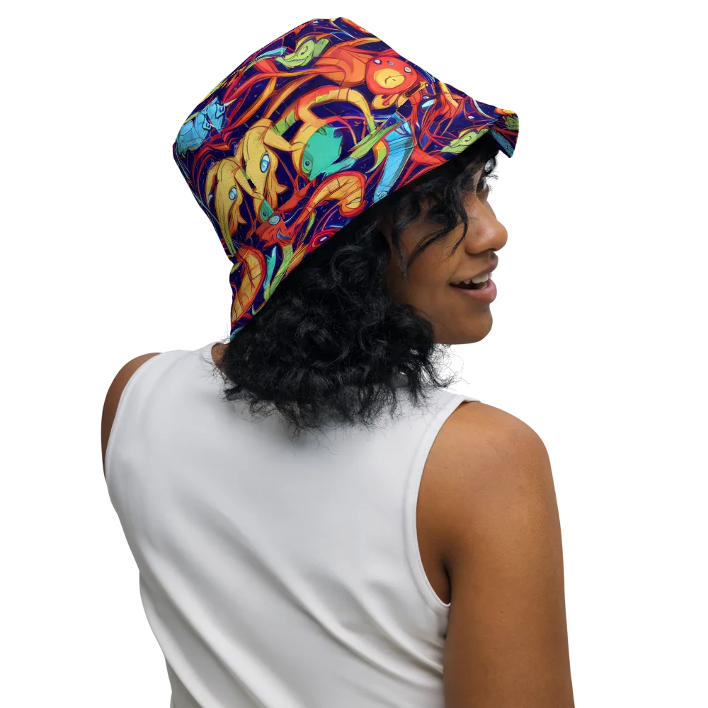 Neon Reef Rapture on Reversible Bucket Hat — Right Outside