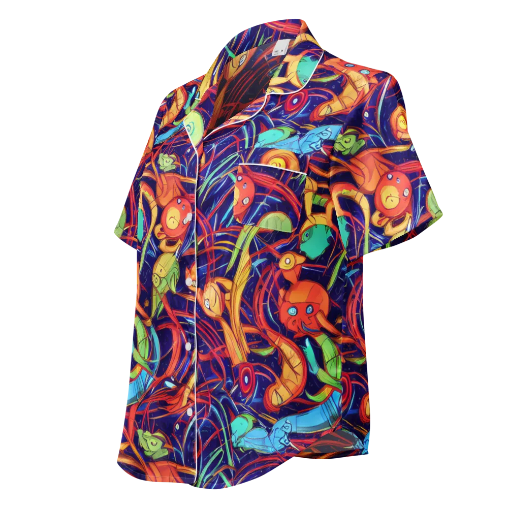 Neon Reef Rapture on Women's Short Sleeve Pajama Top — Left Front