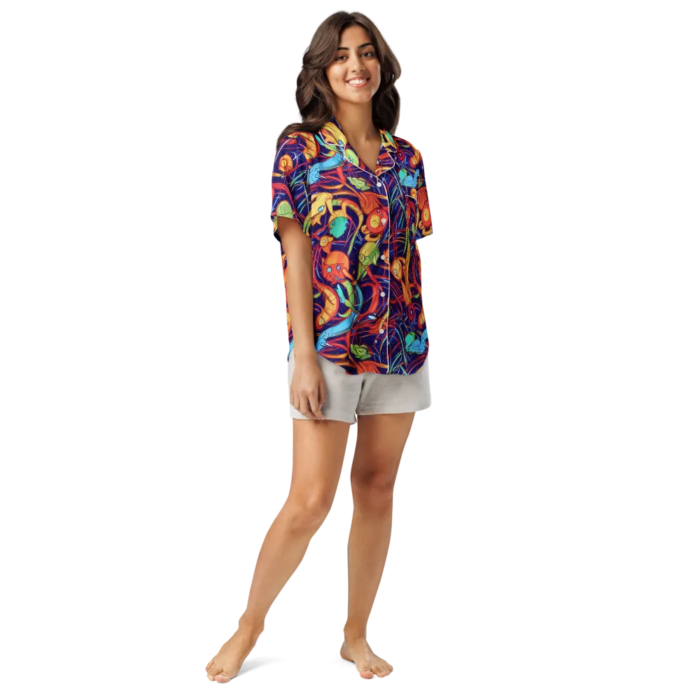 Neon Reef Rapture on Women's Short Sleeve Pajama Top — Front