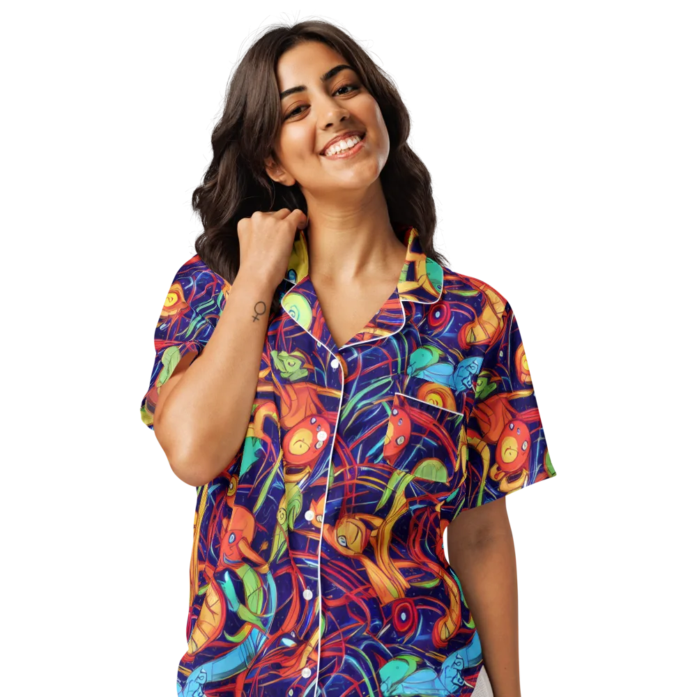 Neon Reef Rapture on Women's Short Sleeve Pajama Top — Front