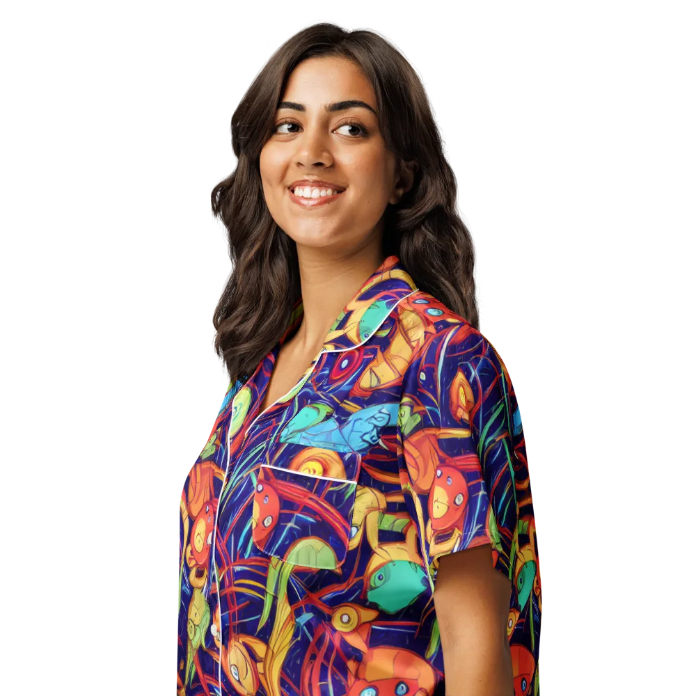 Neon Reef Rapture on Women's Short Sleeve Pajama Top — Left Front