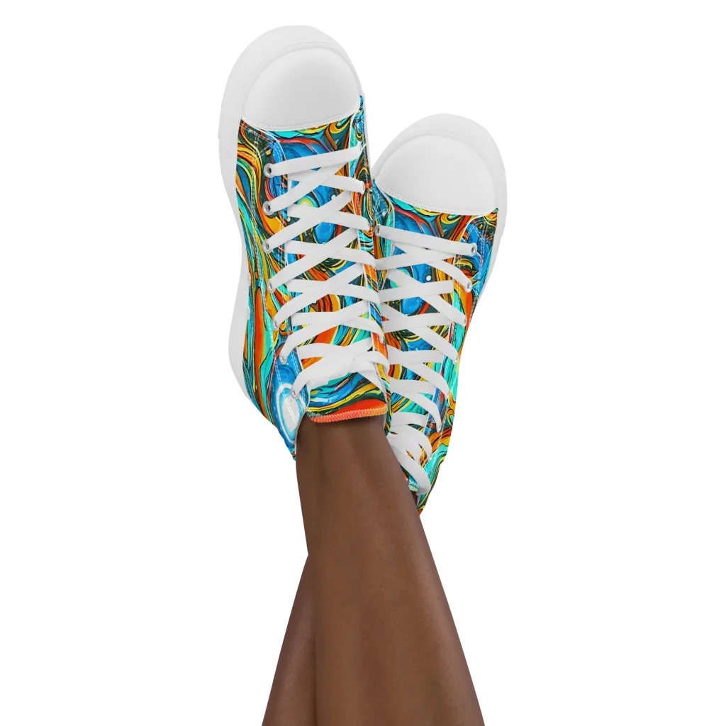 Plasma Reef on Women's High Top Canvas Shoes — Front