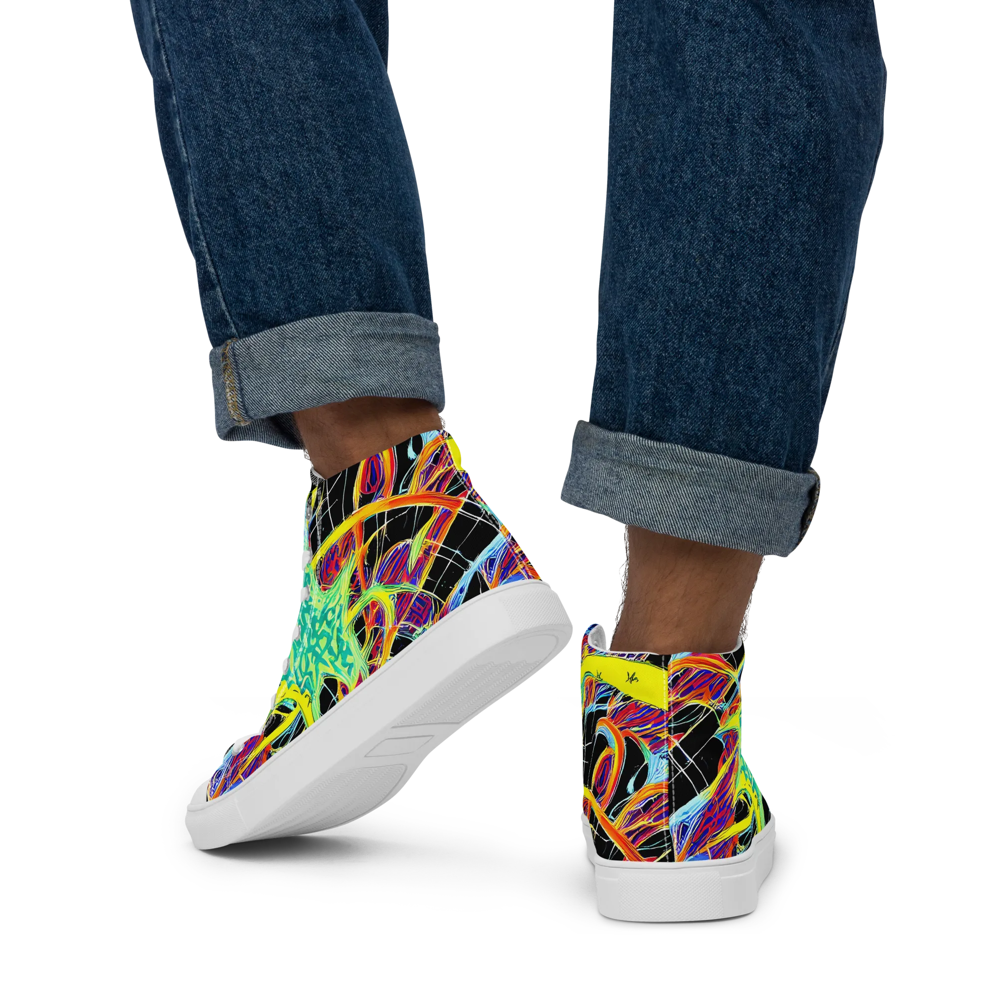 Radiant Rebellion on Men's High Top Canvas Shoes — Back