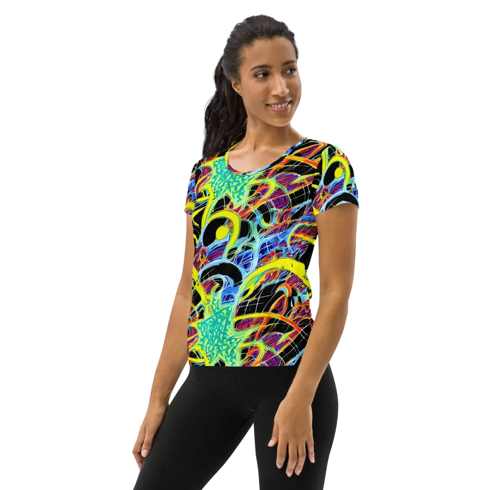 Radiant Rebellion on Women's Athletic T-Shirt — Left