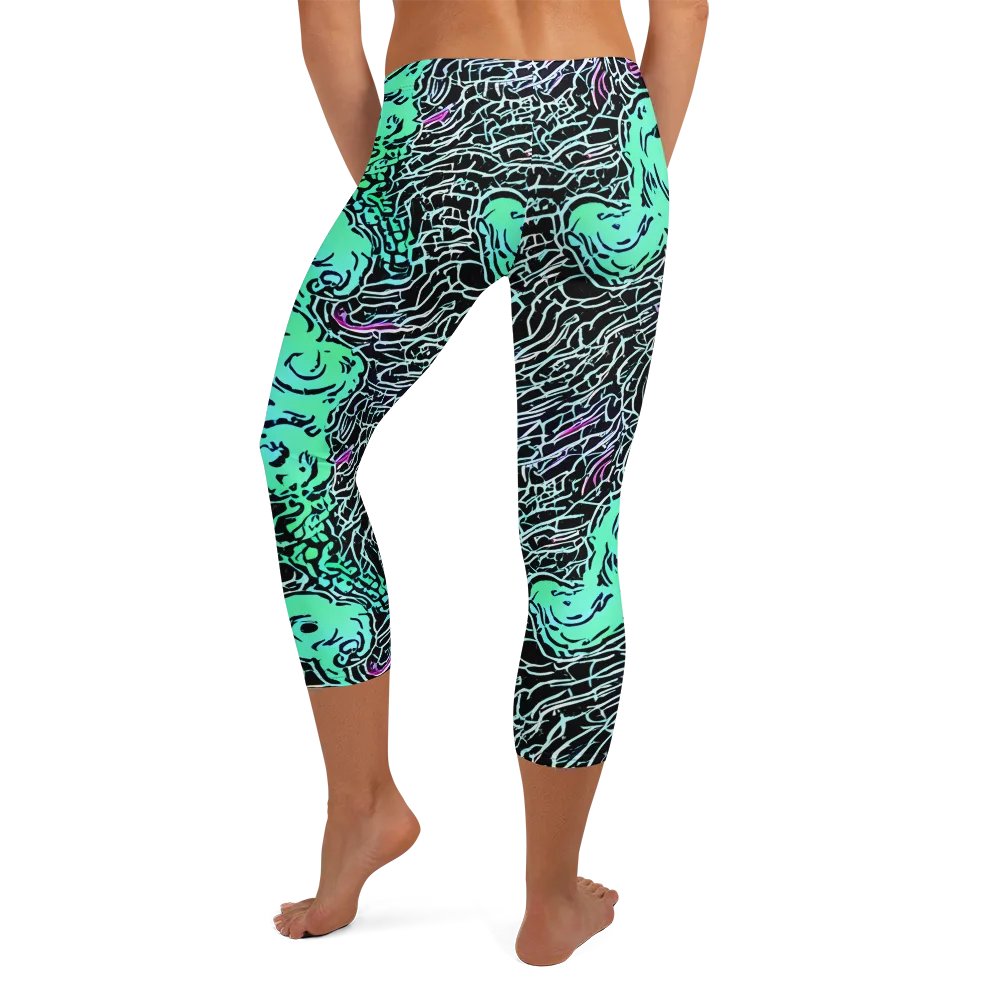 Neon Bloom Static on Capri Leggings — Back