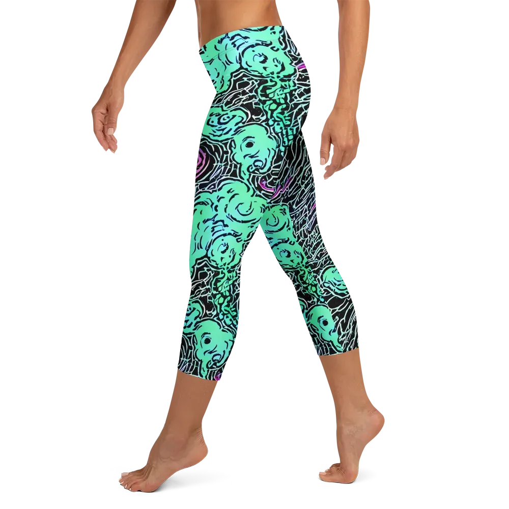 Neon Bloom Static on Capri Leggings — Left