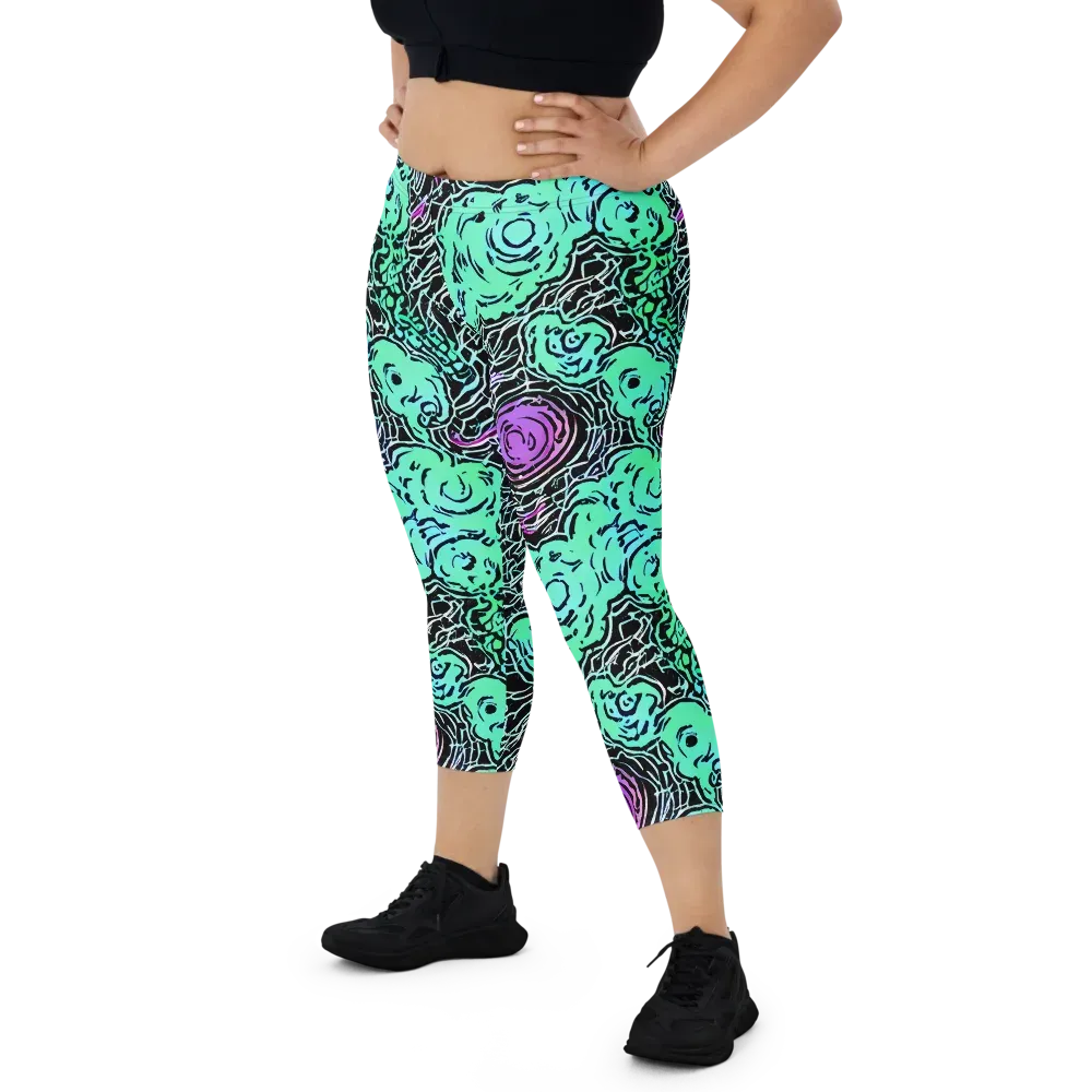 Neon Bloom Static on Capri Leggings — Front