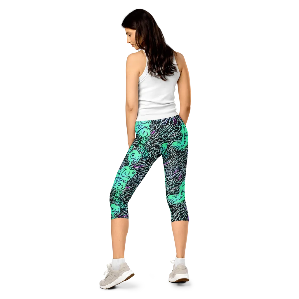Neon Bloom Static on Capri Leggings — Back