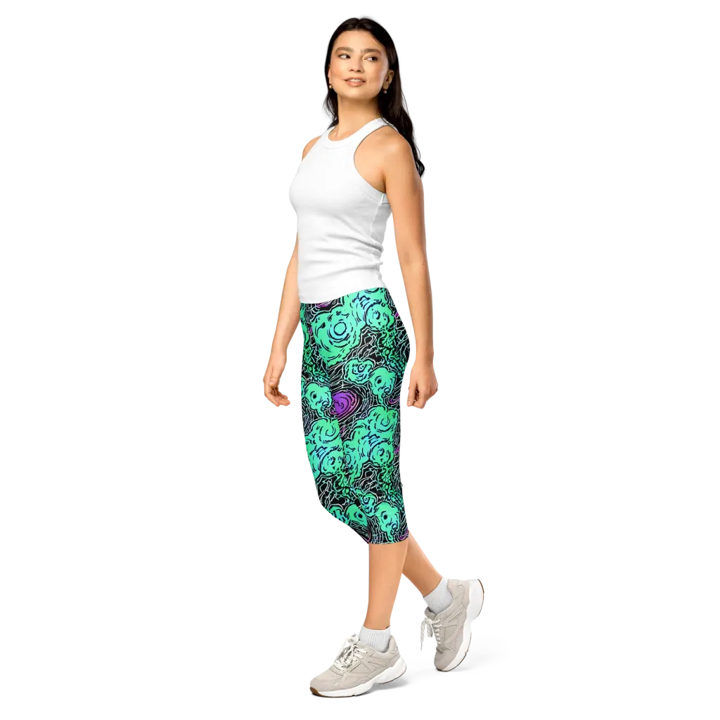 Neon Bloom Static on Capri Leggings — Left Front