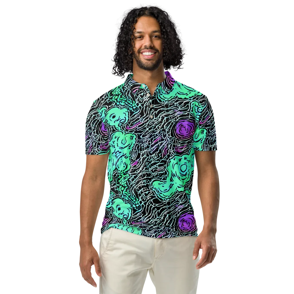 Neon Bloom Static on Men's Slim Fit Polo Shirt — Front