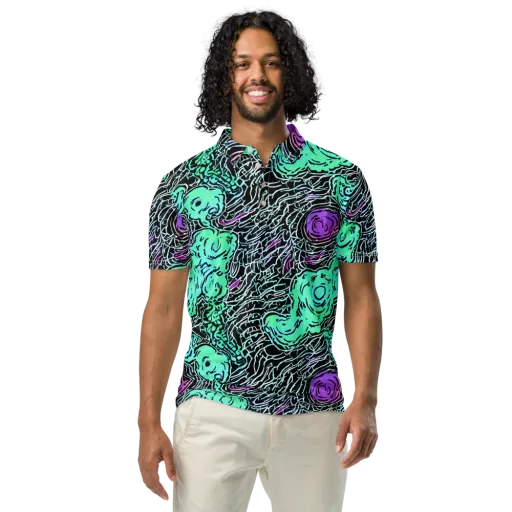 Neon Bloom Static on a Men's Slim Fit Polo Shirt