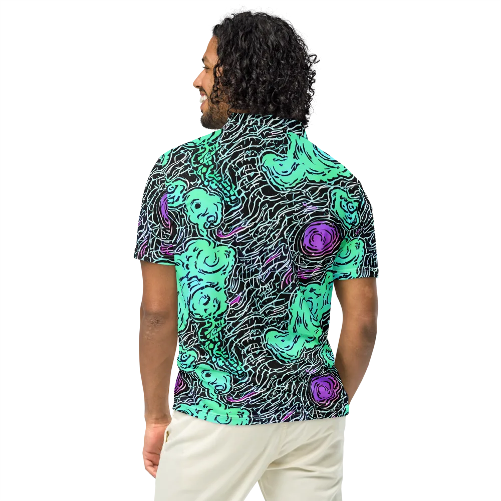 Neon Bloom Static on Men's Slim Fit Polo Shirt — Back