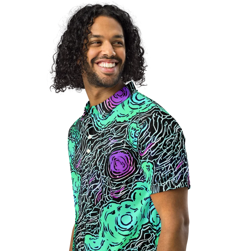 Neon Bloom Static on Men's Slim Fit Polo Shirt — Left Front