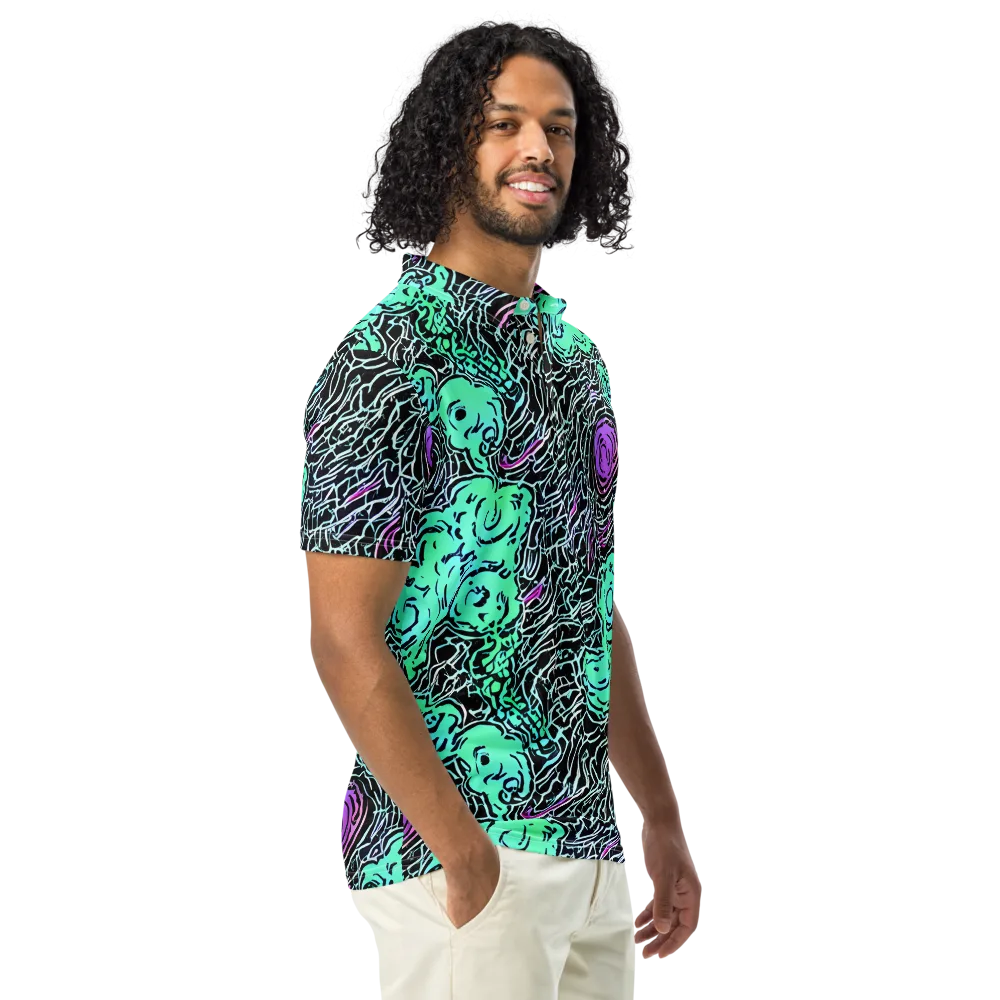 Neon Bloom Static on Men's Slim Fit Polo Shirt — Right Front