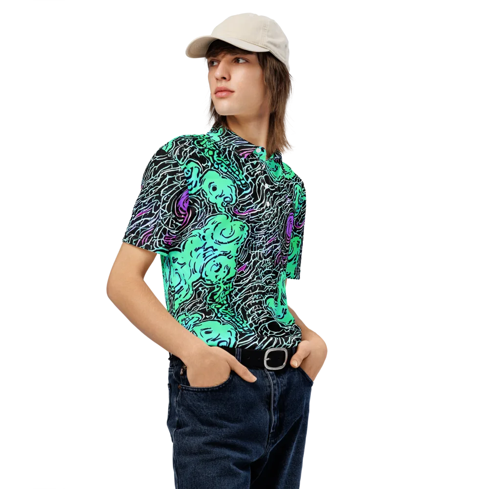 Neon Bloom Static on Men's Slim Fit Polo Shirt — Right Front