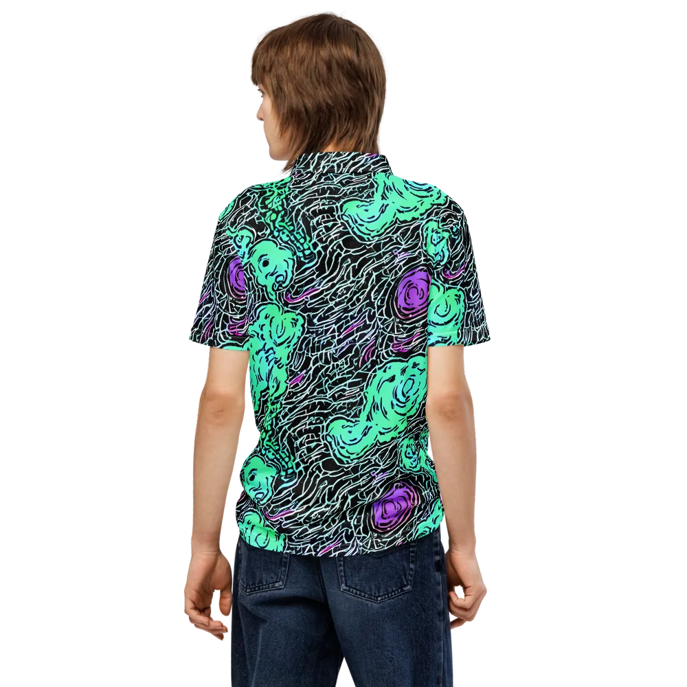 Neon Bloom Static on Men's Slim Fit Polo Shirt — Back
