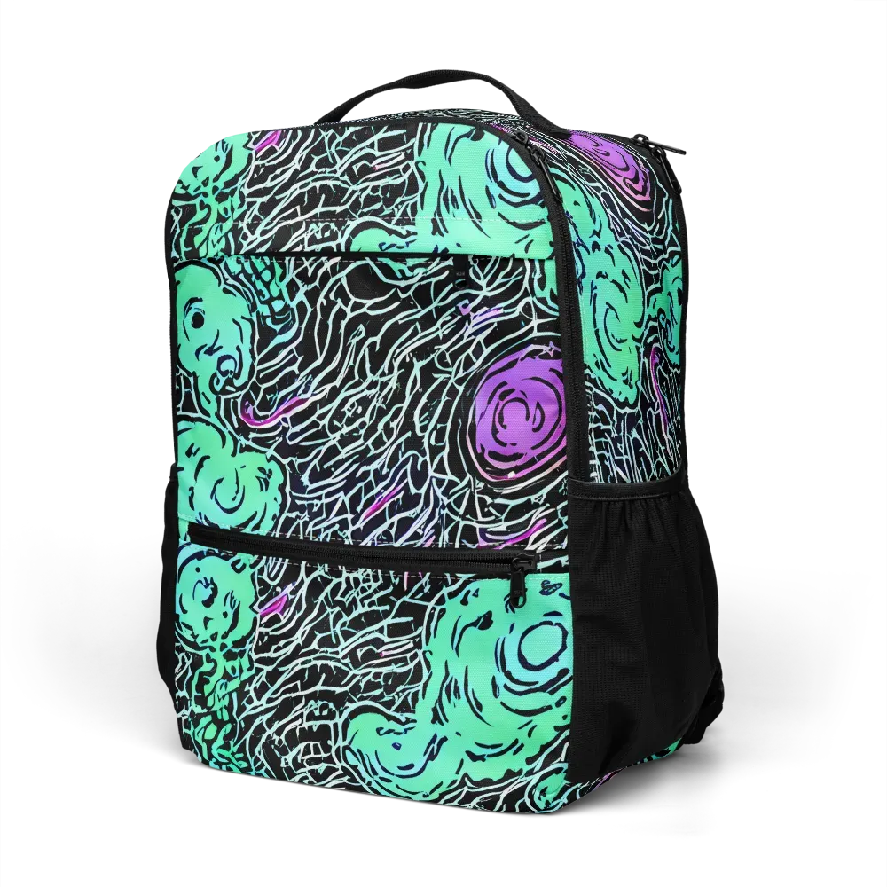 Neon Bloom Static on Utility Backpack — Left Front