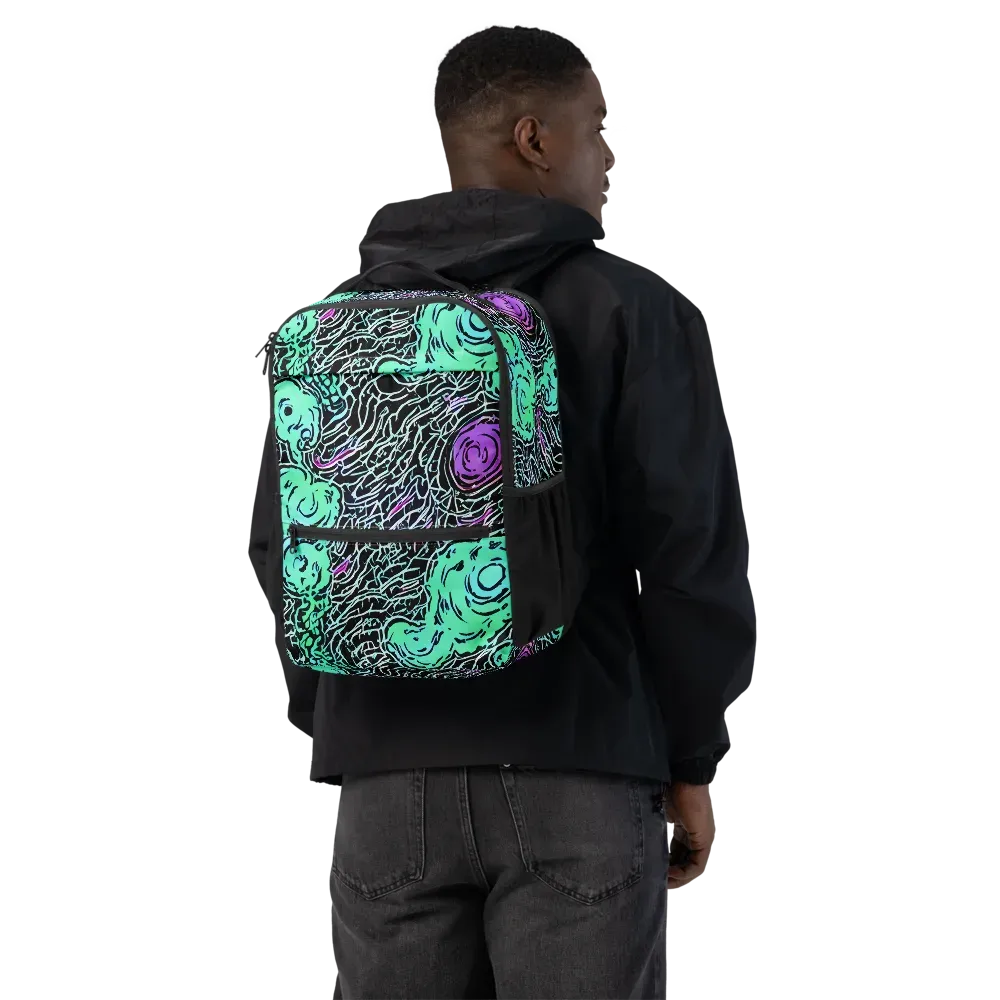 Neon Bloom Static on Utility Backpack — Back
