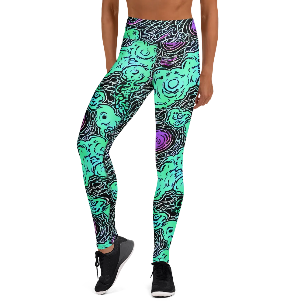 Neon Bloom Static on Yoga Leggings — Front