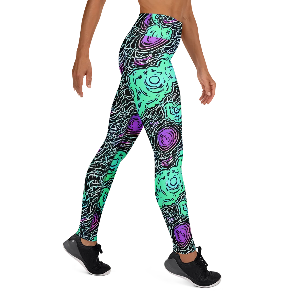 Neon Bloom Static on Yoga Leggings — Right