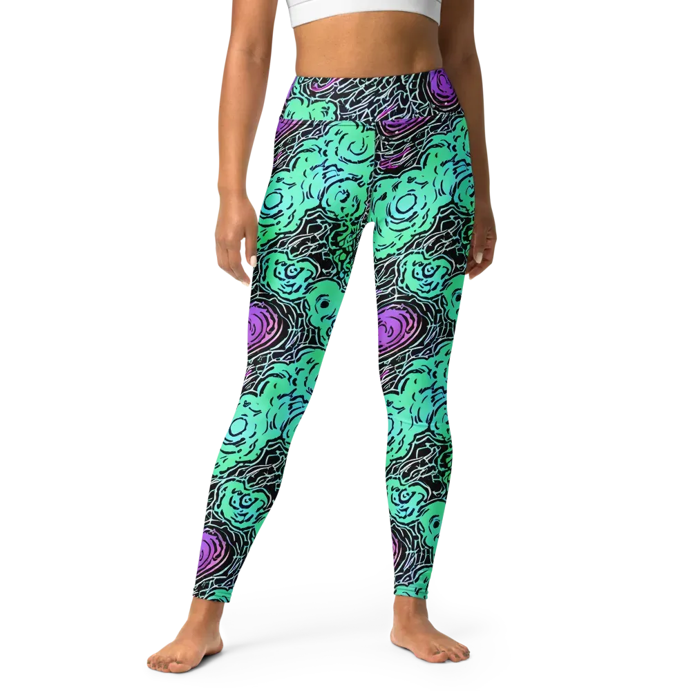 Neon Bloom Static on Yoga Leggings — Front