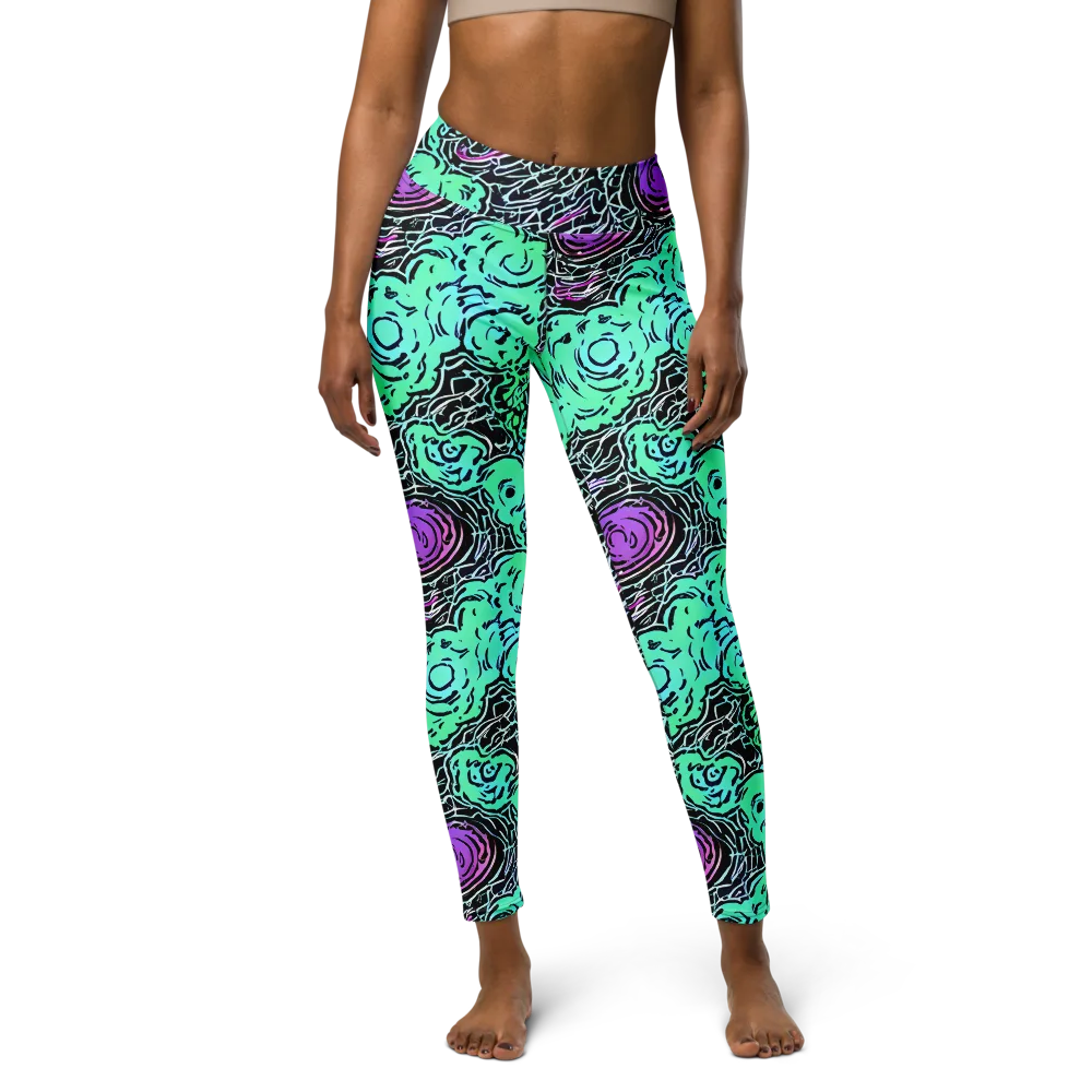 Neon Bloom Static on Yoga Leggings — Front