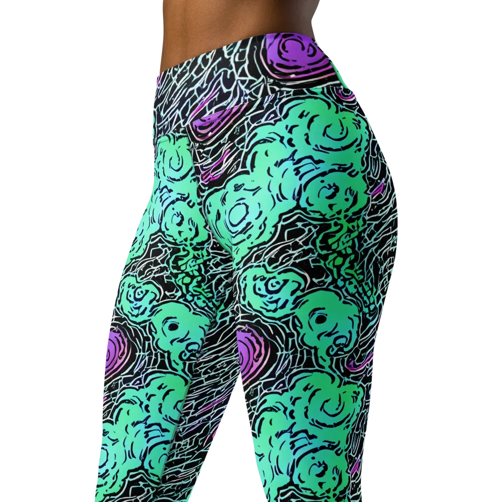 Neon Bloom Static on Yoga Leggings — Left Front