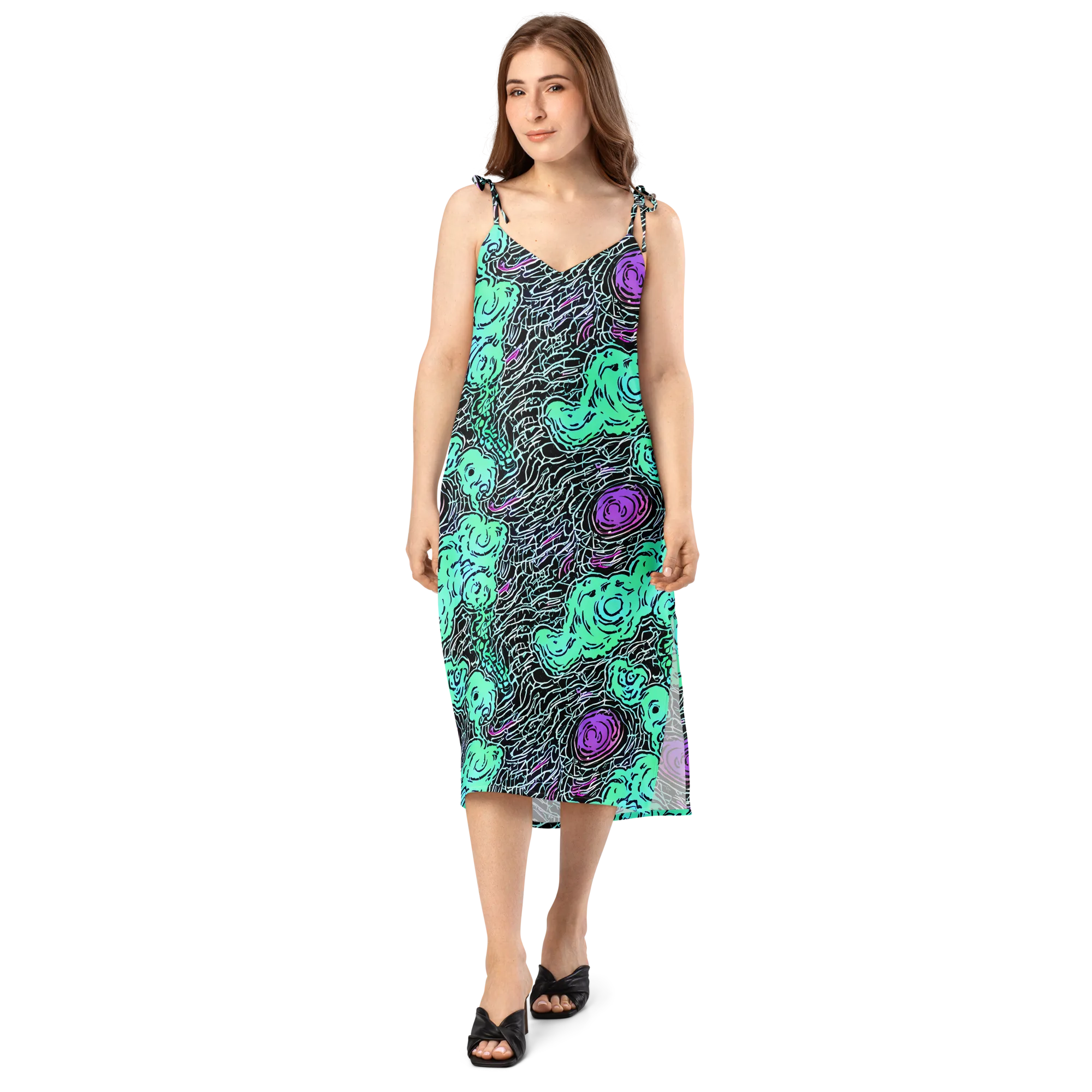 Neon Bloom Static on Slip Dress — Front