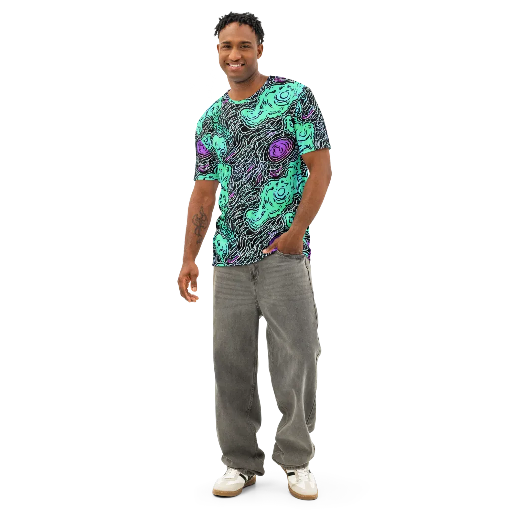 Neon Bloom Static on Men's Cotton Crew Neck T-Shirt — Front