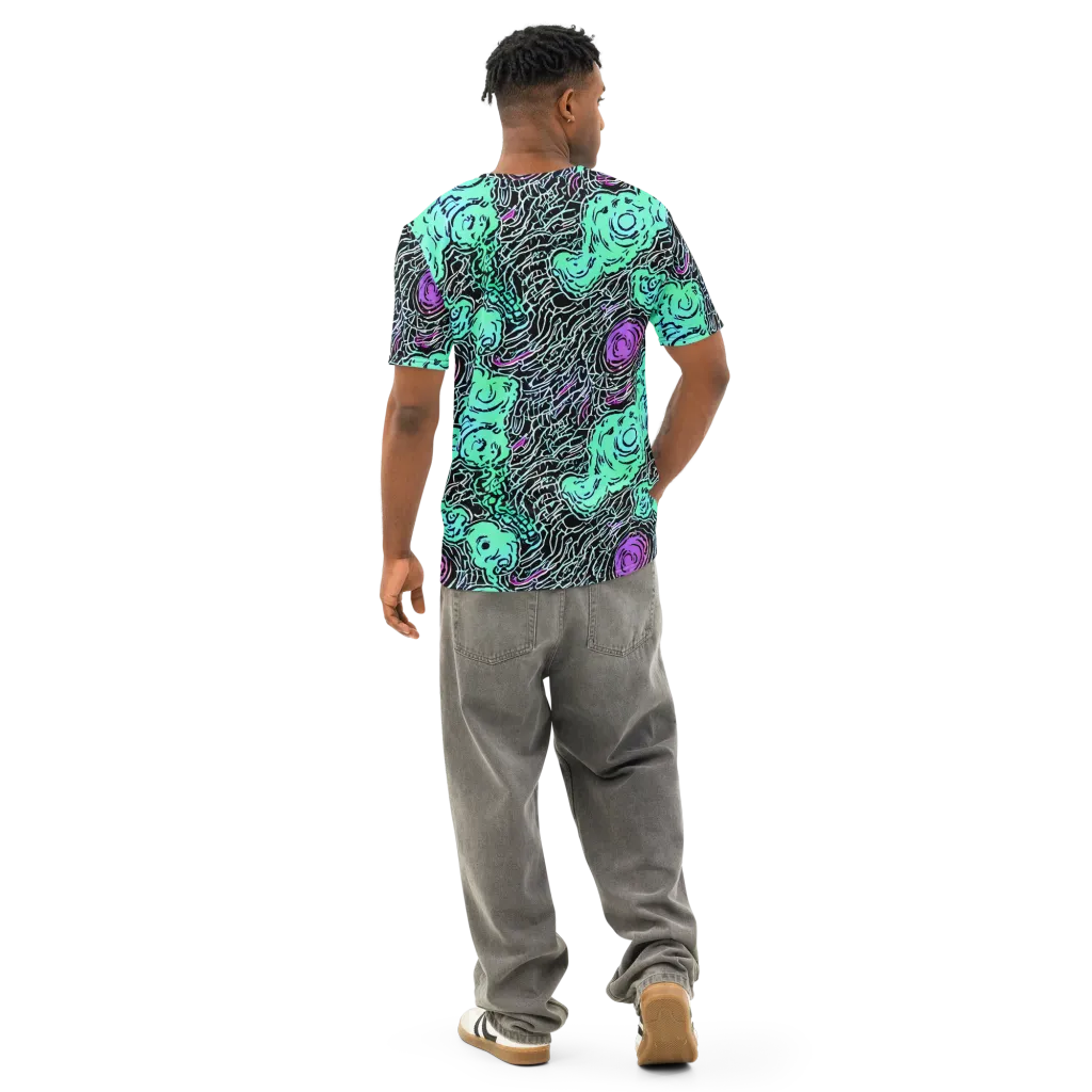 Neon Bloom Static on Men's Cotton Crew Neck T-Shirt — Back