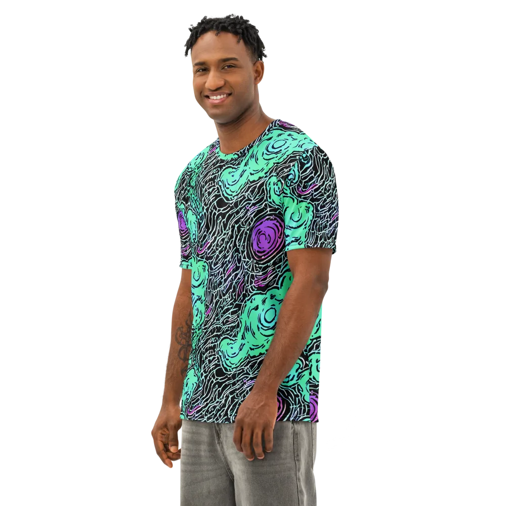 Neon Bloom Static on Men's Cotton Crew Neck T-Shirt — Left Front