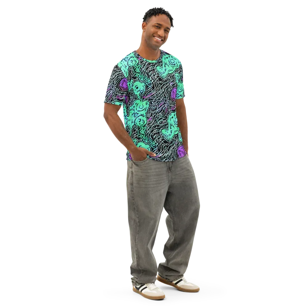 Neon Bloom Static on Men's Cotton Crew Neck T-Shirt — Right Front