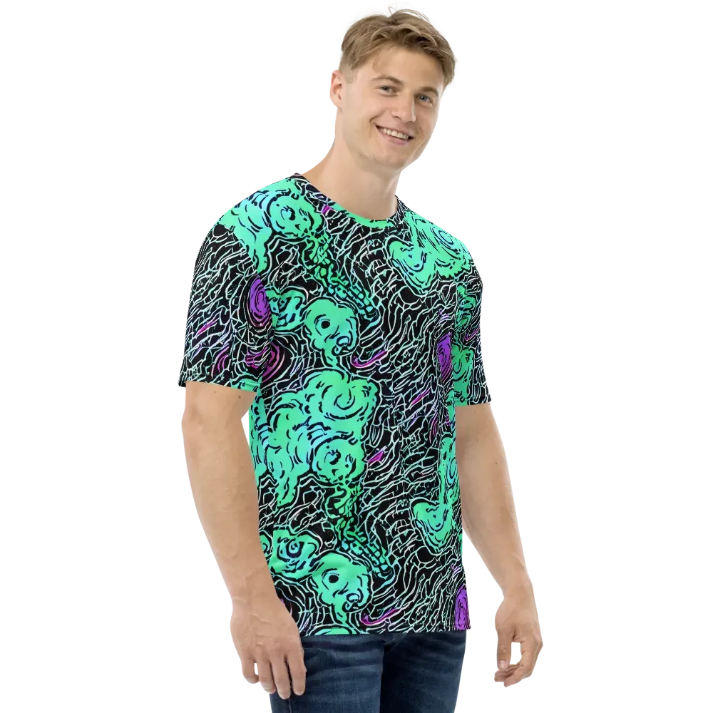 Neon Bloom Static on Men's Crew Neck T-Shirt — Right
